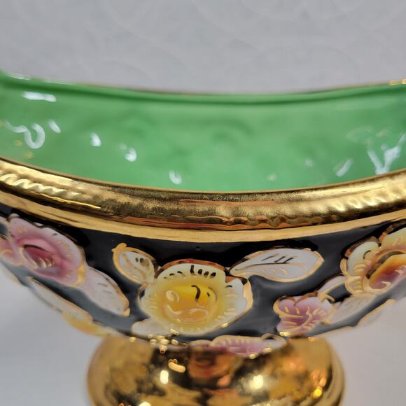 Vintage S A Leart Co‎ Elpa Alcobça Porcelain Serving Bowl 1930s Floral 24k Gold - Picture 12 of 14
